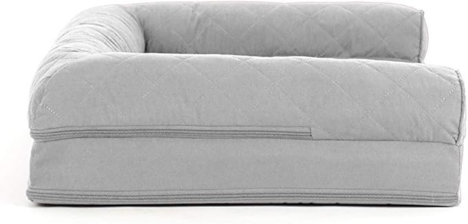 Furhaven Cooling Gel Dog Bed for Medium/Small Dogs w/ Removable Bolsters & Washable Cover, For Dogs Up to 35 lbs - Quilted Sofa - Silver Gray, Medium