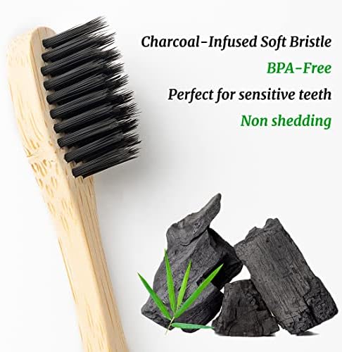 Bamboo Toothbrushes 10 Pack, BPA Free Biodegradable Soft Bristle Toothbrush