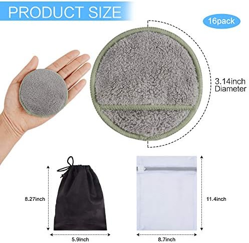 SUNLAND Reusable Makeup Remover Pads,Round 3.15inch,16 Pack,Lightgrey