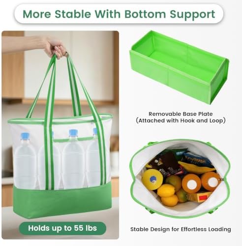 Carbrea 15 Inch Large Canvas Tote Bag with Bottom Support, Green, 1 Pack