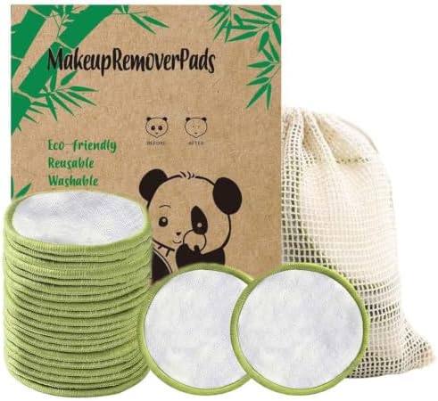 20 Pack Reusable Makeup Remover Face Pads with Laundry Bag Washable Soft and Comfortable Cleaning Face Skin,Washable Bamboo Cotton Rounds (White)