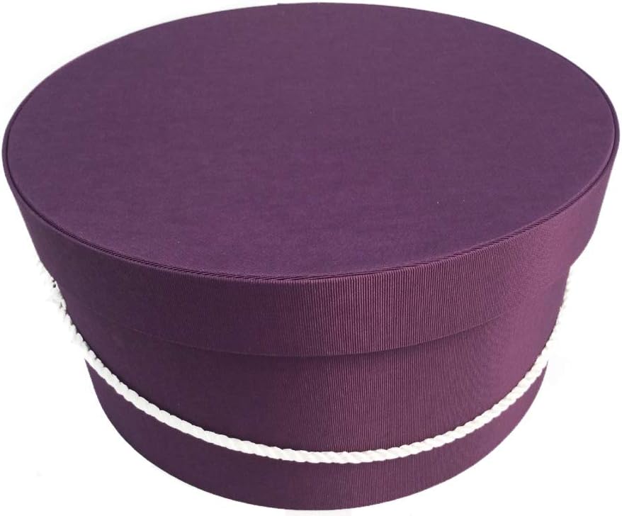 Sarah's Hat Boxes Classic Amethyst Hat Box – 14.75" x 7.5" (Dia. x Ht.) Handmade in USA – Odorless Non-Toxic Adhesive, Cording Handle – Premium Storage for Hats & Accessories