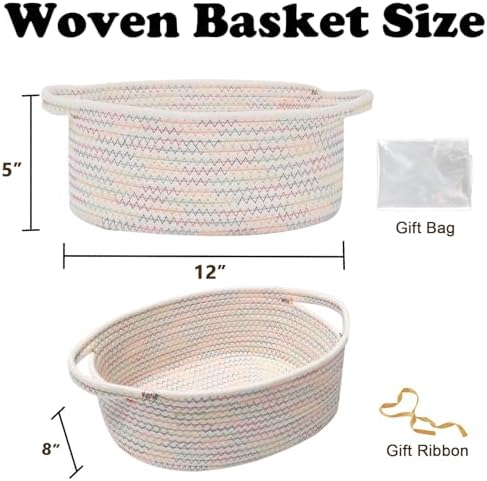 Small Woven Rope Basket,Baby Gift Basket with Bag & Ribbon