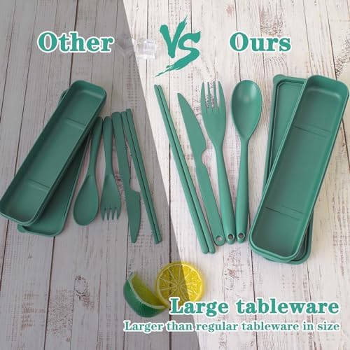 Large Reusable Travel Utensils with Case, Plastic Camping Cutlery Set