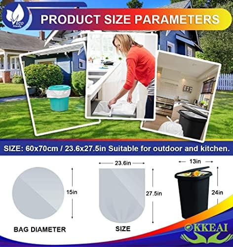 OKKEAI 8 Gallon Garbage Bags, White Trash Bags for Kitchen Waste, 60 Count