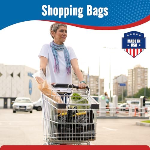 Fuxury 1000 Count Black Plastic Grocery Shopping T-shirt Bags with Handles