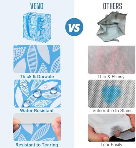 VENO 2/4 Pack Compact Reusable Grocery Shopping Bags with Hard Bottom