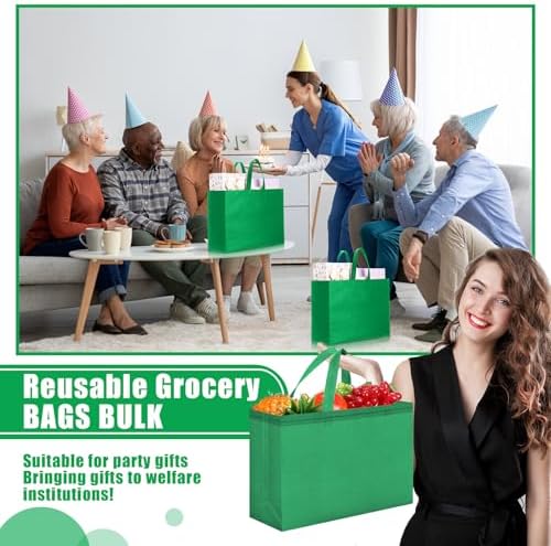Windyun Reusable Grocery Bags Large Non Woven Shopping Bags with Handles Foldable Portable Tote, 16x6x12 Inch