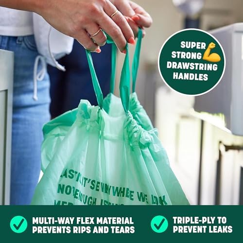 HoldOn Compostable Tall Kitchen Drawstring Bags - 13 Gallon, 40 Count
