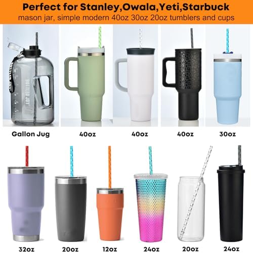 ALINK 12-Pack Reusable Plastic Clear Swirl Straws, 13" Extra Long Colorful Hard Plastic Replacement Straws for 16 OZ 20 OZ 30 OZ Stanley, YETI, Starbucks, Owala Tumblers with Straw Brush