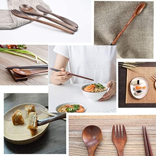 Wooden Utensils for Eating wooden cutlery set with Updated case Reusable 9 Pcs Travel Utensils Wooden Bamboo Fork and Spoon Set Wood Flatware Set for Eating with Knife Fork Spoon Chopsticks