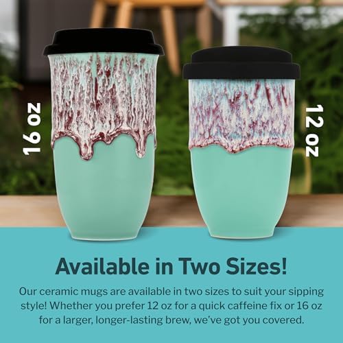 NOVA CERAMICS Travel Mug On the Go Coffee Tumbler Microwave & Dishwasher Safe Green Tumbler - Gifts For Women Men Him Her 16oz Nebula