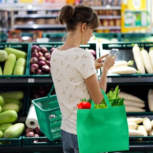 Reginary 100 PCS Non Woven Tote Bags Bulk,Green