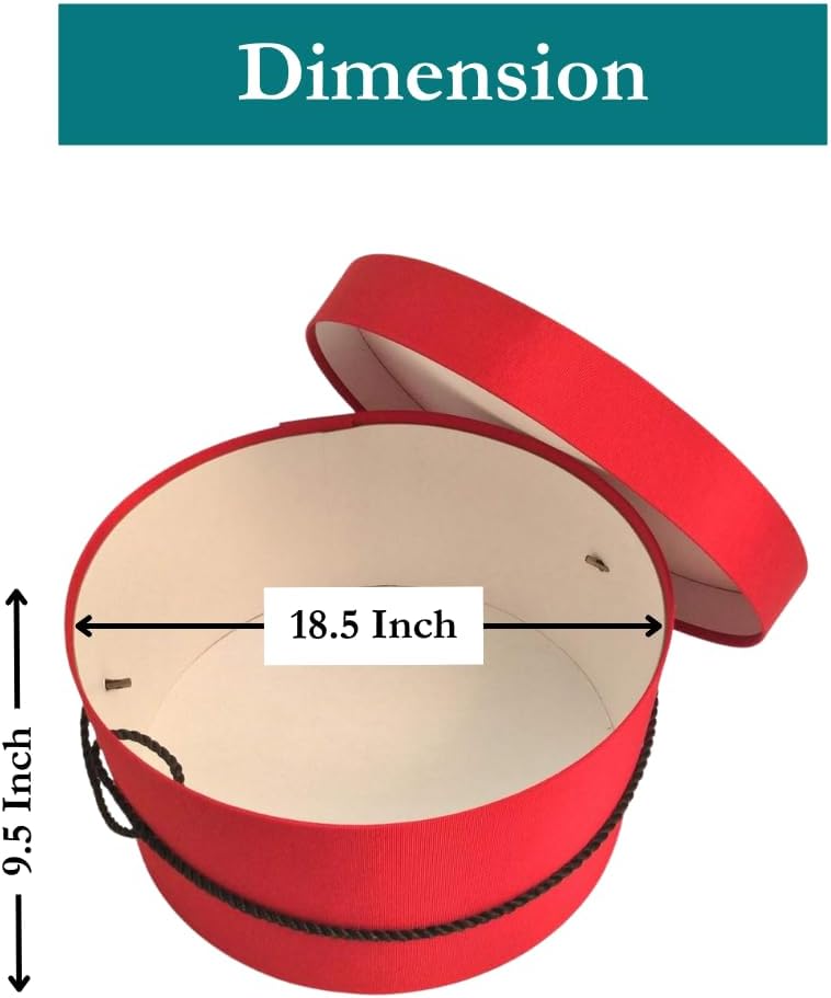 Sarah's Hat Boxes Classic Red Hat Box – 18.5" x 9.5" (Dia. x Ht.) Handmade in USA – Odorless Non-Toxic Adhesive, Cording Handle – Premium Storage for Hats & Accessories