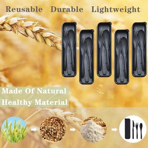 Reusable Travel Utensils Set with Case Wheat Straw Fork Spoon Knife Cutlery