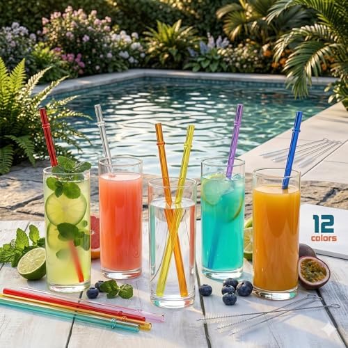 ALINK 24 Pcs Reusable Straws, 10.5 Inch Long Tritan Hard Plastic Straws with 4 Brushes, 12 Colors Clear Repacement Straw for 30oz 20oz 16oz Tumbers, Stanley, Starbucks, YETI, Mason Jars, BPA Free