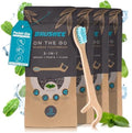 Brushee Travel Toothbrush 12-Pack, Bamboo Disposable 3-in-1 with Flosser