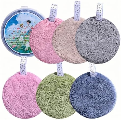 BS-MALL 6 Pcs Reusable Makeup Remover Pads with Round Box - Soft Micellar Water Wipes for Eye Shadow & Facial Cleansing - Gentle for All Skin Types - Perfect Women Gifts