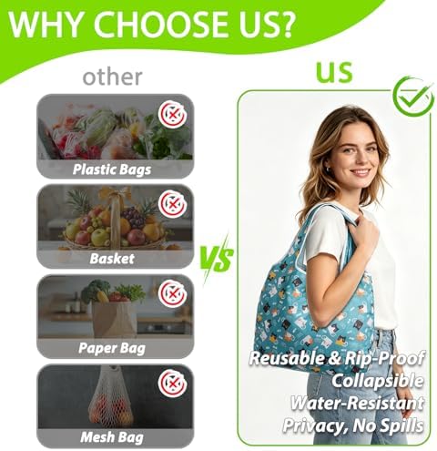 Reusable Grocery Shopping Bags 6|10 Pack, Foldable Tote Bags, Machine Washable Nylon Shopping Totes for Groceries