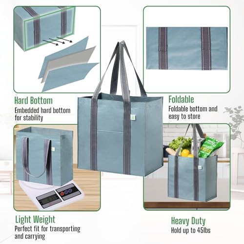 VENO 2/4 Pack Compact Reusable Grocery Shopping Bags with Hard Bottom
