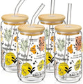 DWTS DANWEITESI Glass Cups with Lids and Straws with Design 4 pcs（Daily Reminder）,Clear Glass Cups 16 oz-Glass Tumbler,Cute Design Glass Iced Coffee Cups Mental Health Positive 480ml