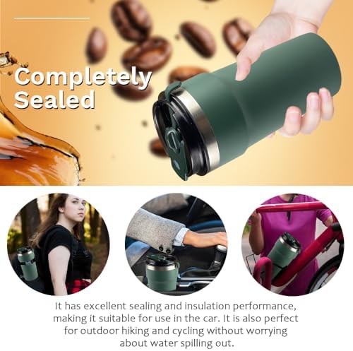 SPLMIFA Travel Coffee Mugs Leak-Proof, Reusable Coffee Cups with Lids, Stainless Steel Vacuum Insulated Coffee Tumblers, Thermal Insulation Cups for Men and Women Hot & Cold Drinks(4th-Green, 16OZ)