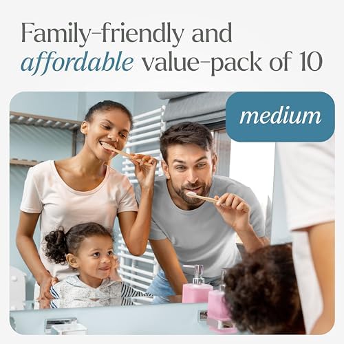 VIVAGO Bamboo Toothbrushes 10 Pack – Plant-Based Medium Bristles