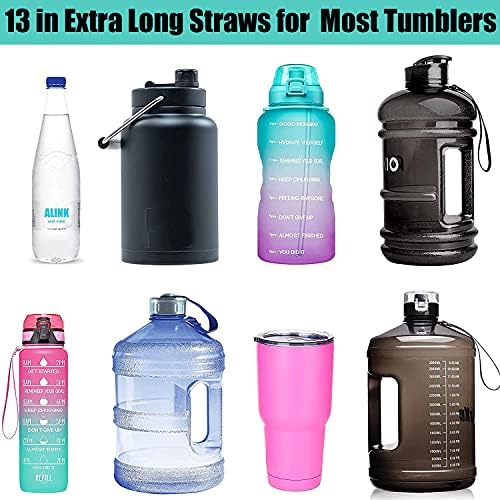 ALINK 13 inch Extra Long Reusable Straws, 12 Pack Black Hard Plastic Tumbler Straws for Stanley Owala 40 oz, 1 Gallon, 64 oz 32 oz Tall Bottles, Starbucks Cups with Brush