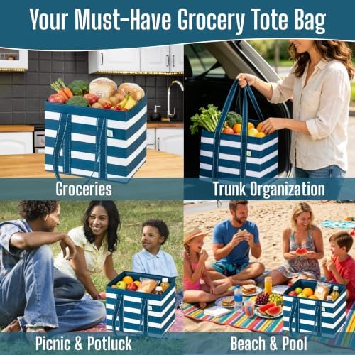 VENO 3 Pack Reusable Grocery Shopping Bags Utility Tote w/Sturdy Handles