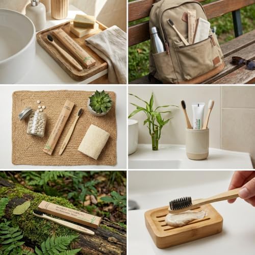 100 Pack Bamboo Toothbrush for Adults, Medium Soft Charcoal Bristles, Eco Friendly Wooden Natural Toothbrushes, Biodegradable Handle Oral Care Toothbrush