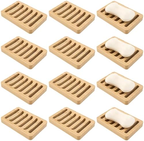 Bamboo Soap Dish, Bar Soap Holder Self Draining Soap Dish Natural Bamboo Soap Holder Waterproof Anti-Slip Wooden Soap Dishes for Bar Soap Saver Tray for Shower Bathroom Kitchen Sink Bathtub