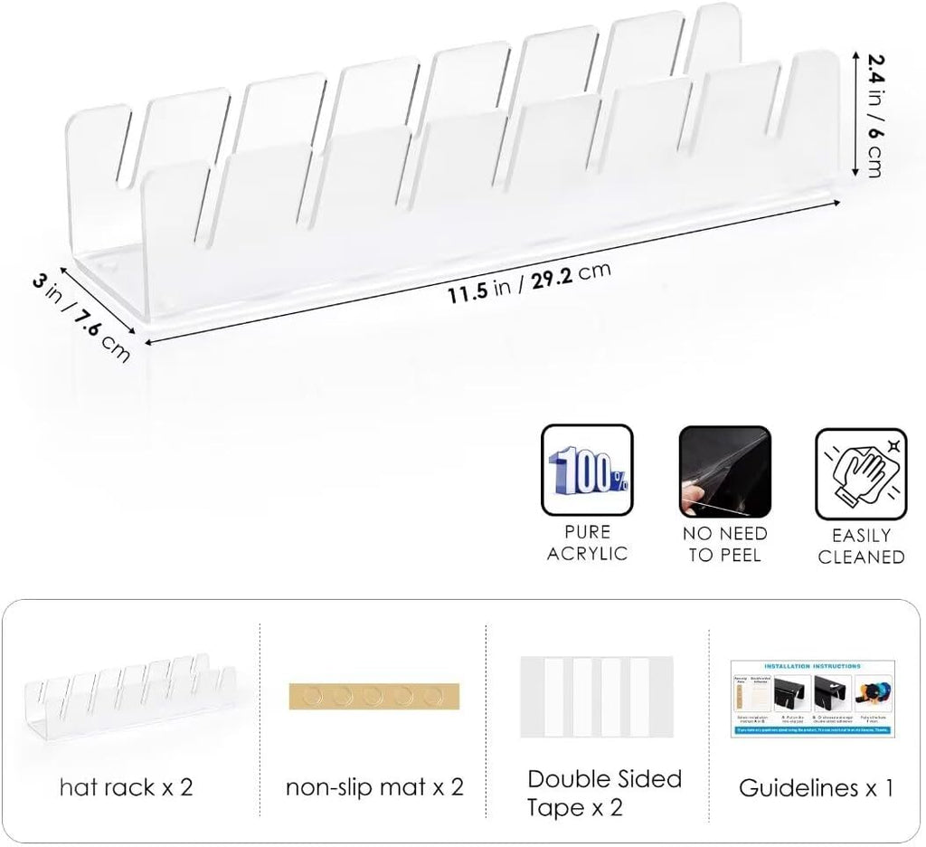 OAPRIRE Hat Stand for Baseball Caps Display and Organizer, No Install Acrylic Hat Organizer 2 Pack Holds 14 Baseball Caps for Closet, Bedroom, Dresser (Frosted Clear)