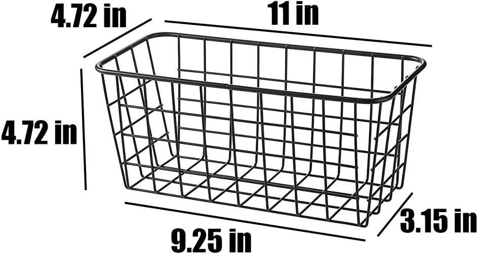LeleCAT Small Wire Stroage Baskets, Wire Baskets for Kitchen Cabinets, Pantry, mall bags of tea and seasoning packets, Bathroom, Black, 2 Pack