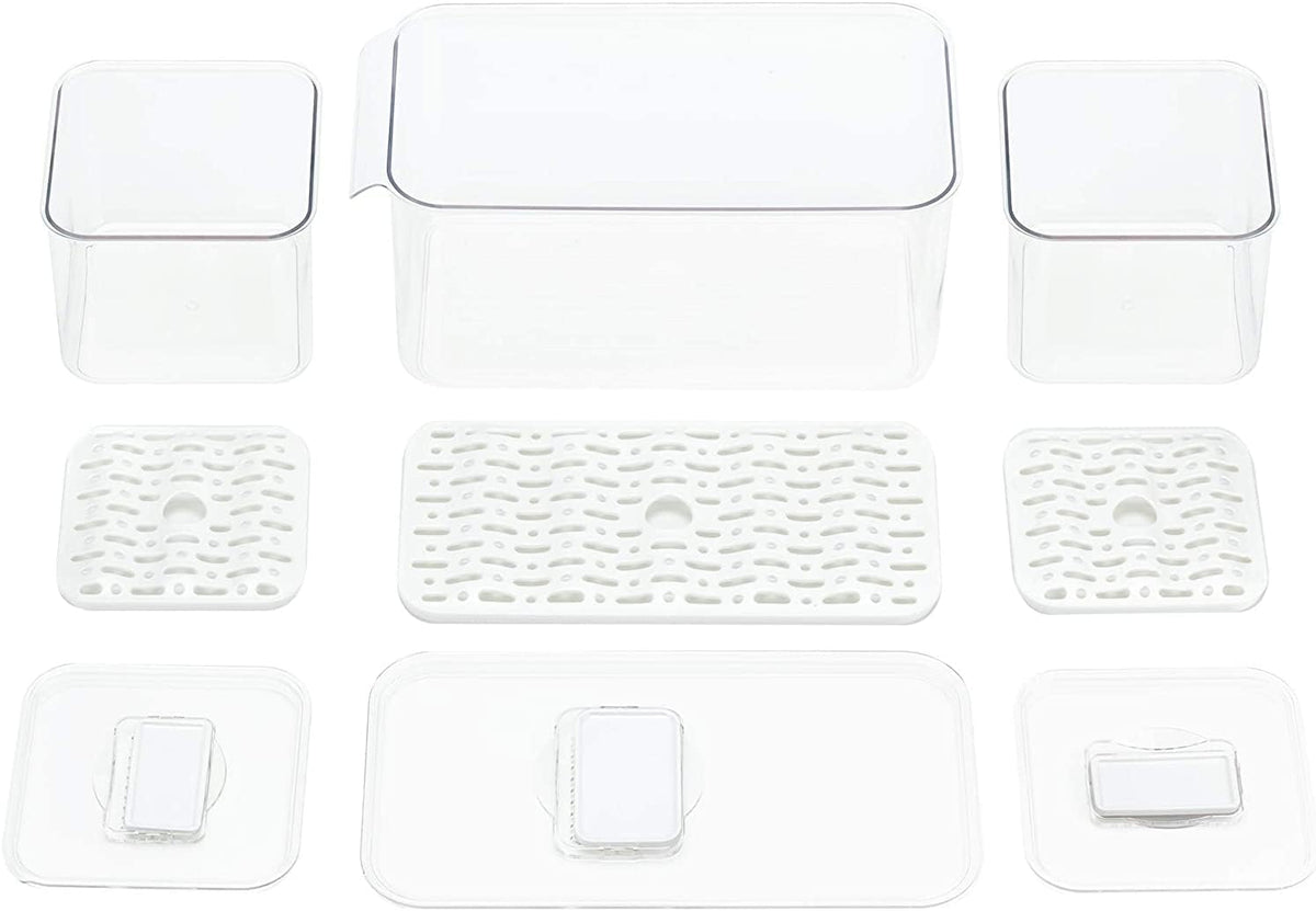 Slideep Food Storage Containers Produce Saver with Lids, Stackable Refrigerator Freezer Organizer Bins with Removable Drain Tray, Fridge Fresh Keeper for Veggie, Berry, Fruits, Vegetables 3 Pack