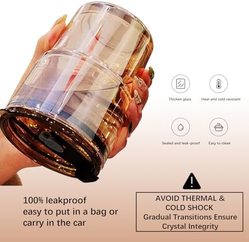 BLUEPOLAR 13oz/400ml Glass Water Tumbler with Straw and Lid Sealed Carry On Thick Wall Iced Coffee Cup Glass Cup for Water, Iced Tea Fruit Juice Etc (Amber-2 Pack)