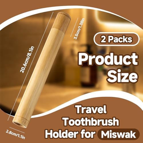 Toothbrush Holder Compatible with Miswak,2Packs Bamboo