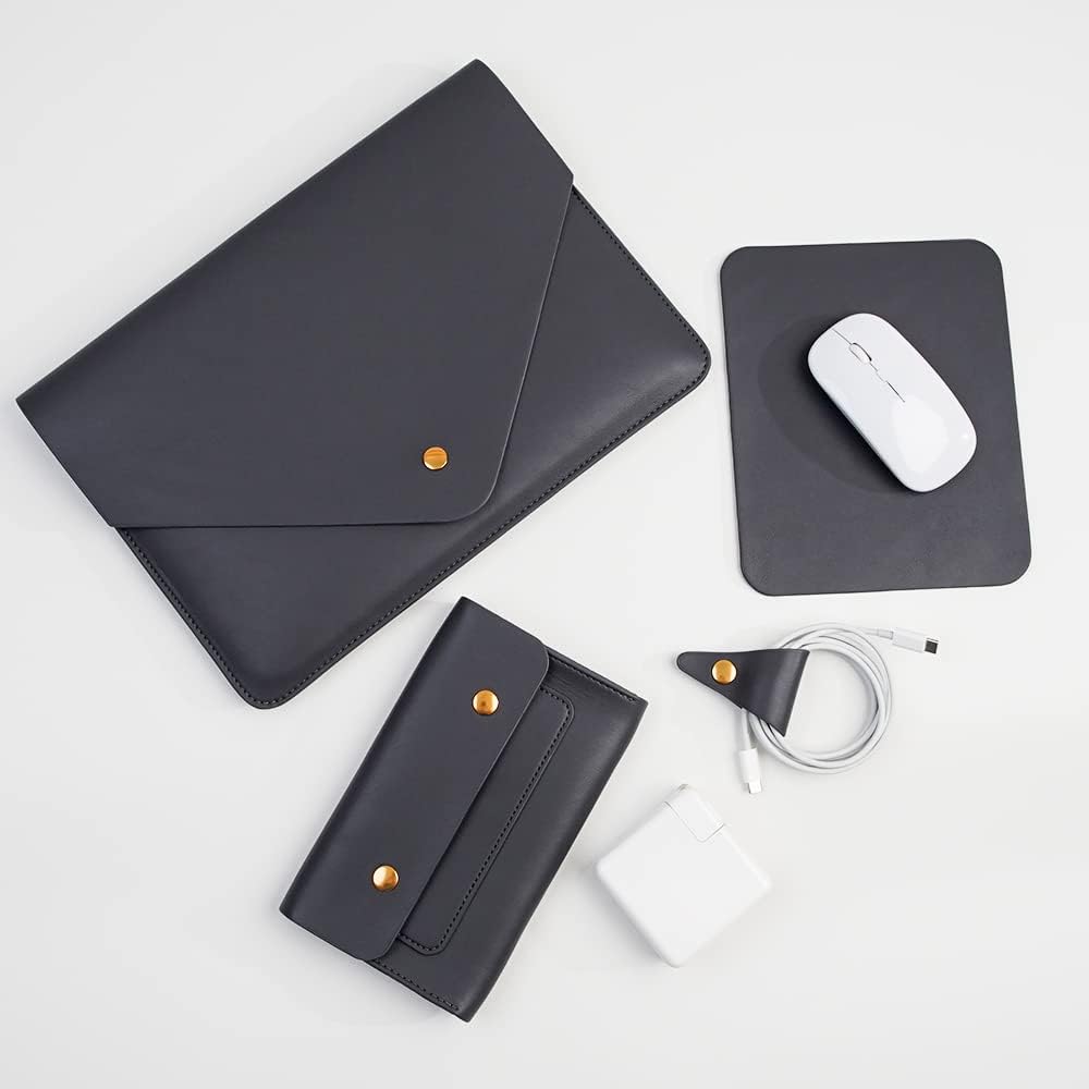 PU Leather Laptop Sleeve Compatible with New 14 inch MacBook Pro A2992 A2918 A2442,Old MacBook Pro Air 13, Surface Laptop 13.5, Thinkpad X1 Carbon 14 Set of 4PCS Color Dark Grey