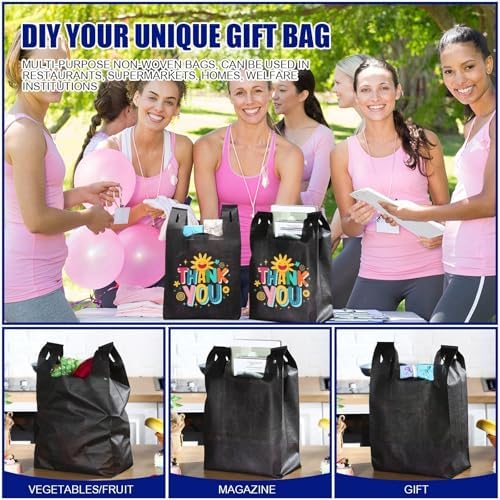 Windyun Large Grocery T-shirt Bags Bulk Reusable Non Woven Shopping Bag Foldable Gift Tote with Handle, 20.5x11x5.5 Inch