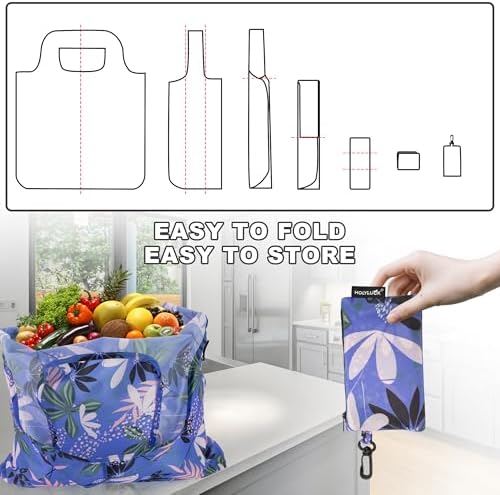 HOLYLUCK Reusable Grocery Bags,Heavy Duty Foldable Shopping Tote Bag (Standard, Purple leaves)