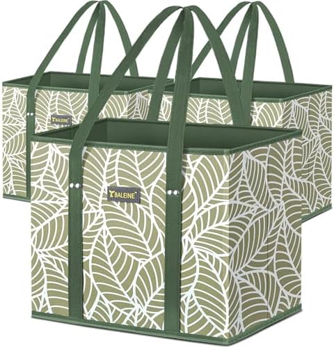 BALEINE 3PK Reusable Grocery Bags, Heavy Duty Shopping Tote Bag