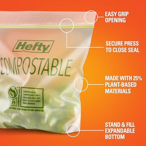 Hefty Compostable Press-To-Close Quart 40 Count (Pack of 12)
