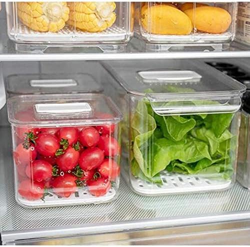Slideep Fridge Produce Saver Food Storage Bin Containers, Stackable Refrigerator Freezer Organizer Bins with Removable Drain Tray, Fridge Fresh Keeper for Veggie, Berry, Fruits, Vegetables 6 Pack