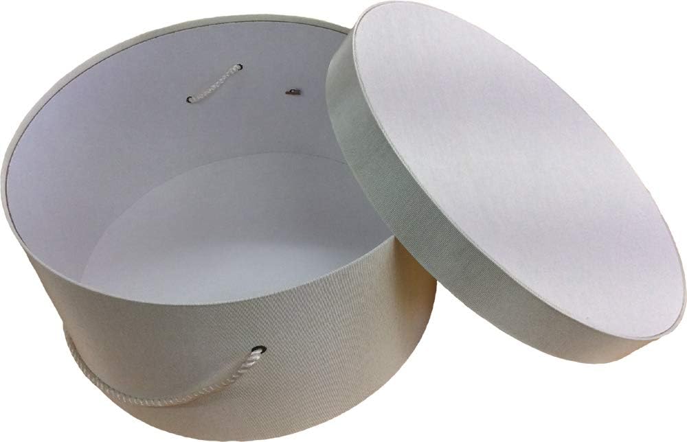 Sarah's Hat Boxes Classic Ivory Hat Box – 16.75" x 8.5" (Dia. x Ht.) Handmade in USA – Odorless Non-Toxic Adhesive, Cording Handle – Premium Storage for Hats & Accessories