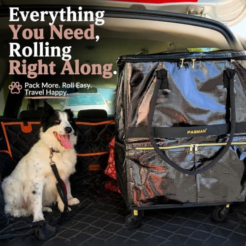 PASMAN Reusable Foldable Rolling Grocery Bag on 5 Wheels,Medium, Rose Gold