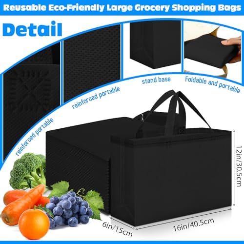 Windyun Reusable Grocery Bags Large Non Woven Shopping Bags with Handles Foldable Portable Tote, 16x6x12 Inch