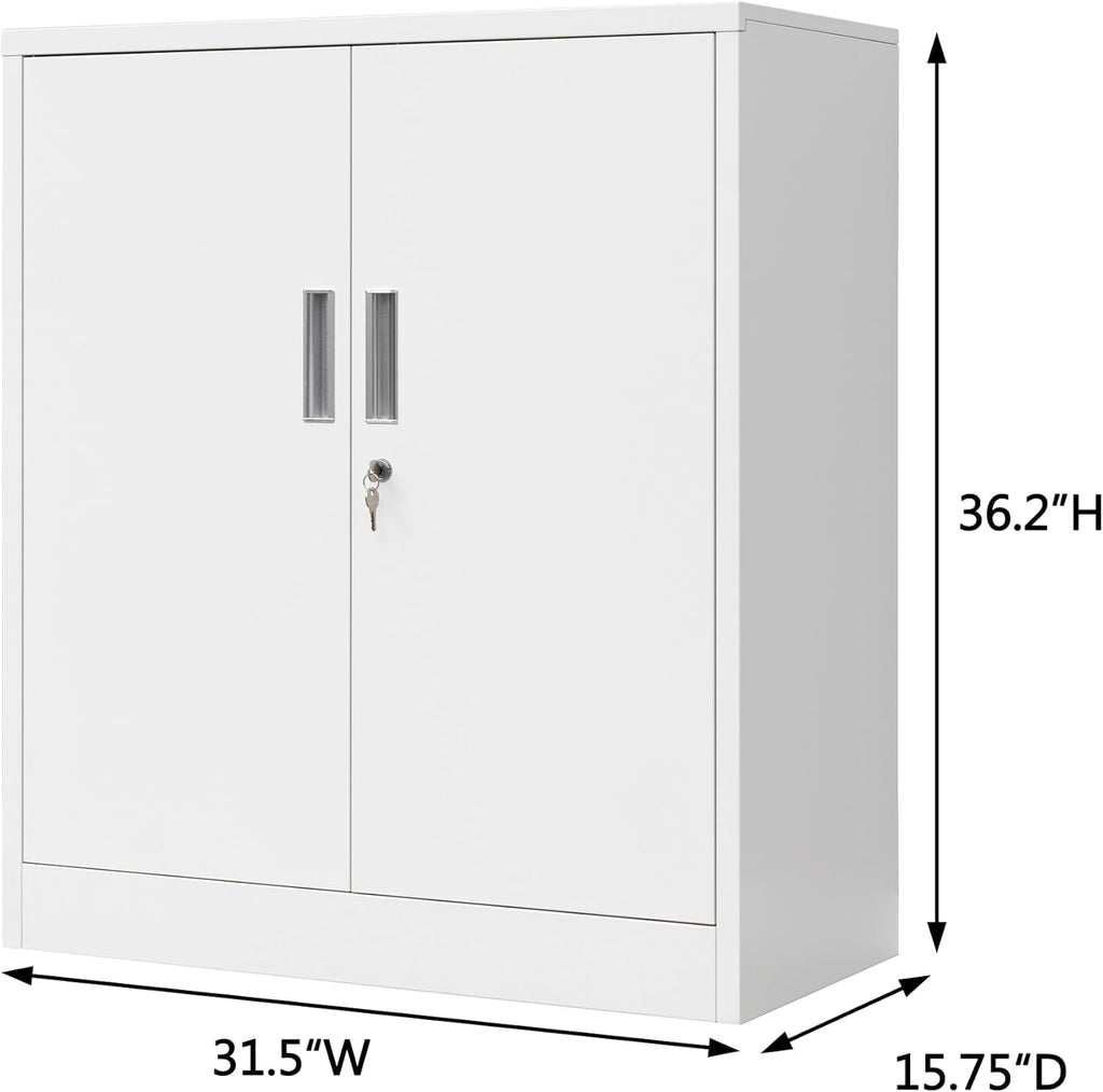 Metal Storage Cabinet with Locking Doors and Adjustable Shelves, 36.2" H Steel Storage Cabinet for Garage, Home, Office, Utility Room-White