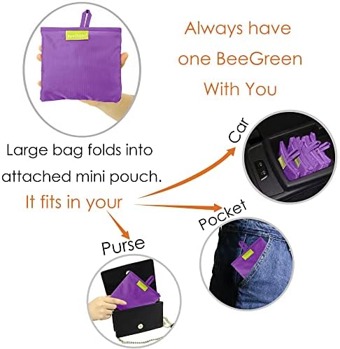 BeeGreen Purple Reusable Grocery Bags Wholesale Purple Reusable Kitchen Bags Bulk Foldable-Machine Washable with Zipper Storage Pouch 50 Packs