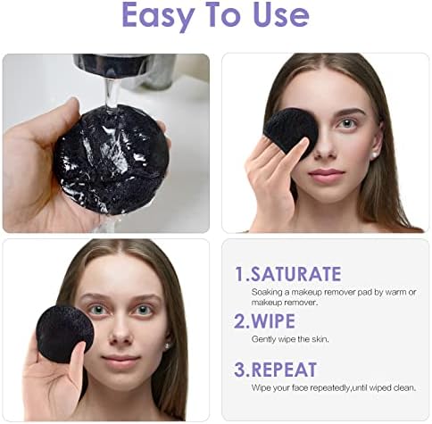 SUNLAND Reusable Makeup Remover Pads,Round 3.15inch,16 Pack,Black
