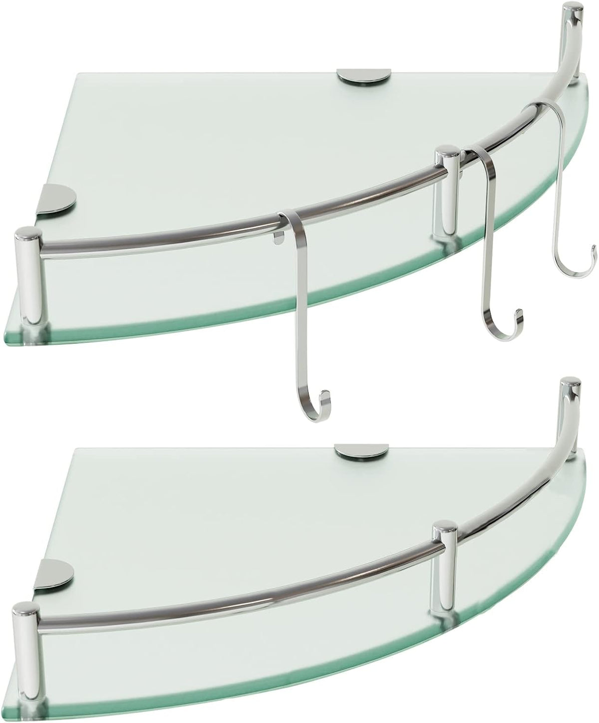 HouseMila Glass Shower Shelves, 2 Tier Tempered Glass Corner Shelf Shower Organizer with Extra 3 Hangers Shower Shelves for Inside Shower