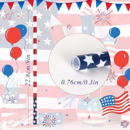 JANYUN 40 Pcs Reusable Patriotic Straws with Cleaning Brush